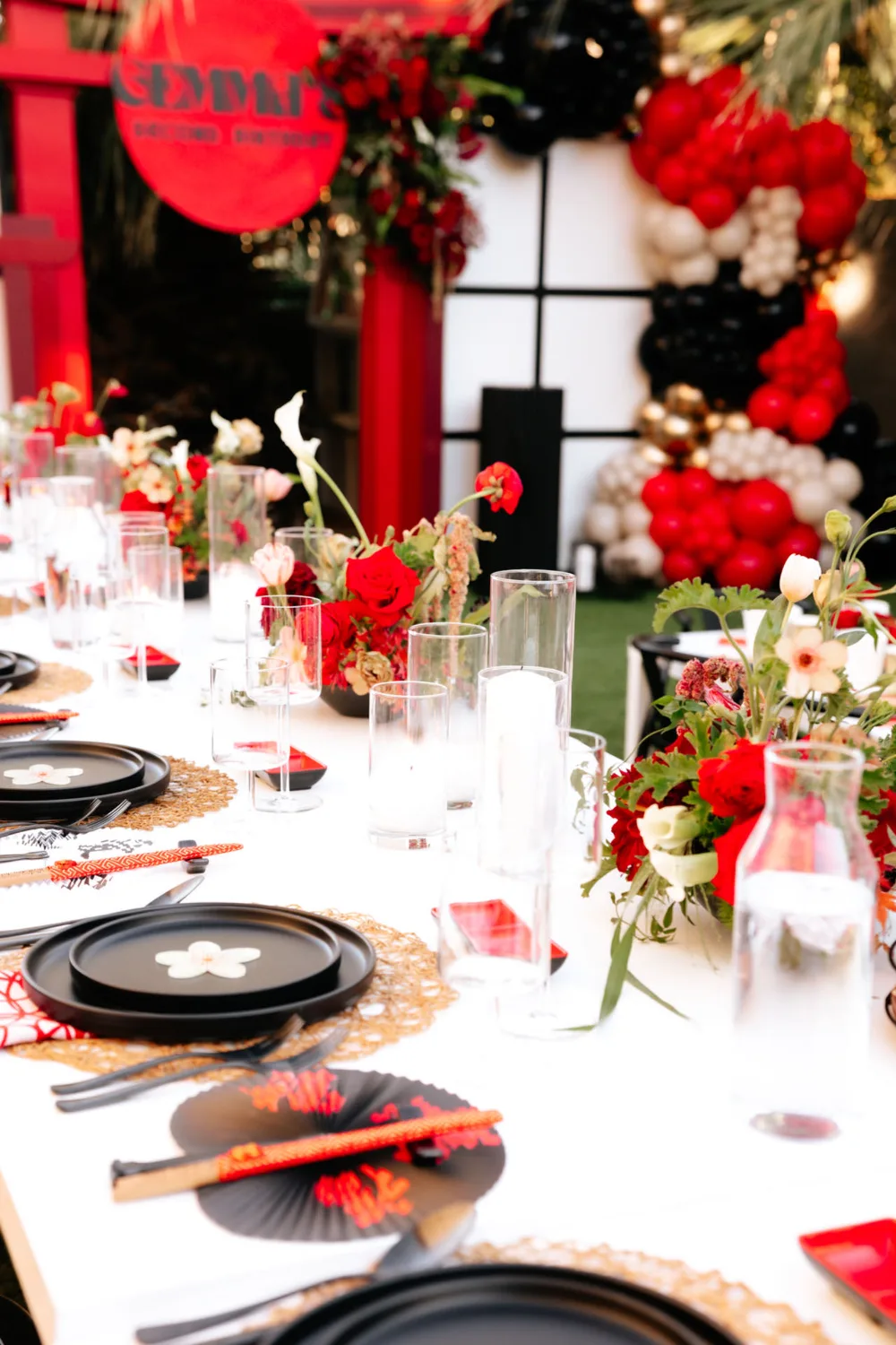 Detailed place setting for a Hibachi Blu catered celebration